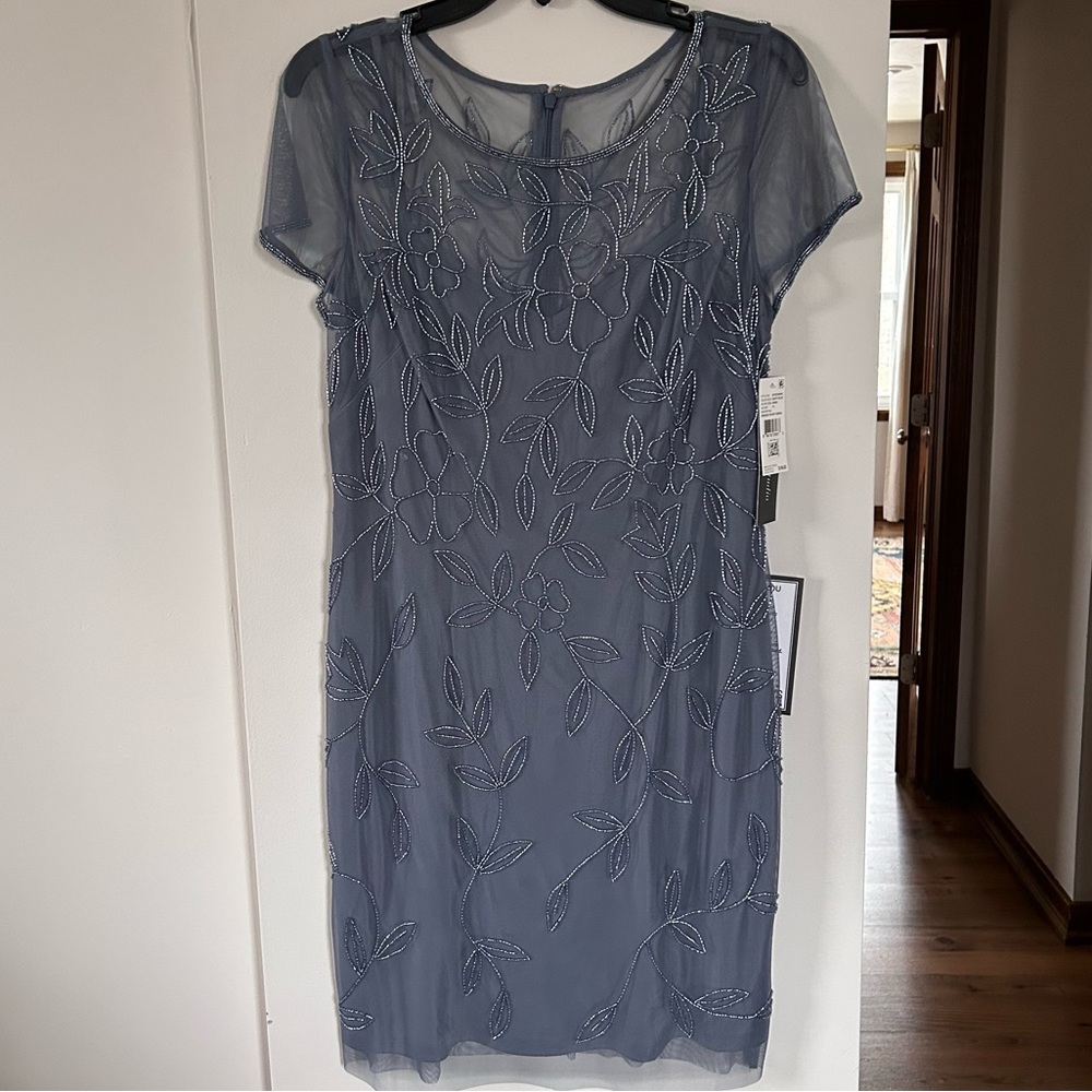 Papell Studio Vintage Inspired 50s Blue Beaded Cocktail Dress